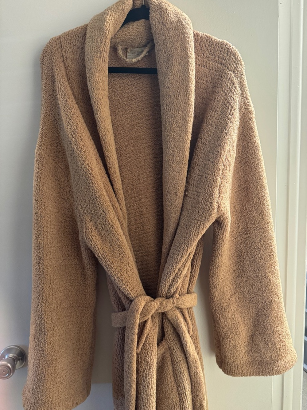 Kashwere Cozy Shawl Collar Teddy Robe Jacket in Camel